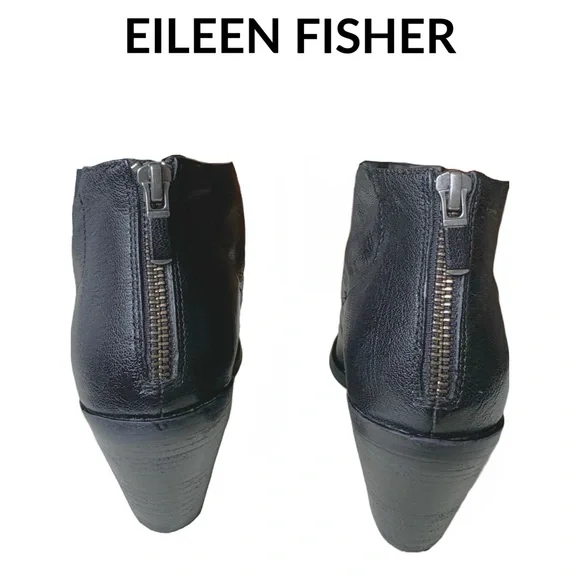 Eileen Fisher • Leather Open Toe Block Heel Bootie • Size 5 US • Black • EUC - Picture 13 of 16